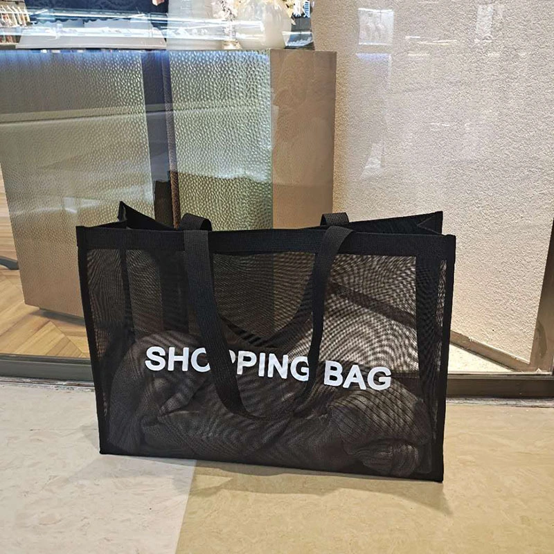 Wholesale Customize Easy Carring Shopping Bag Black Eco-Friendly Reusable Tote Bag Nylon Mesh